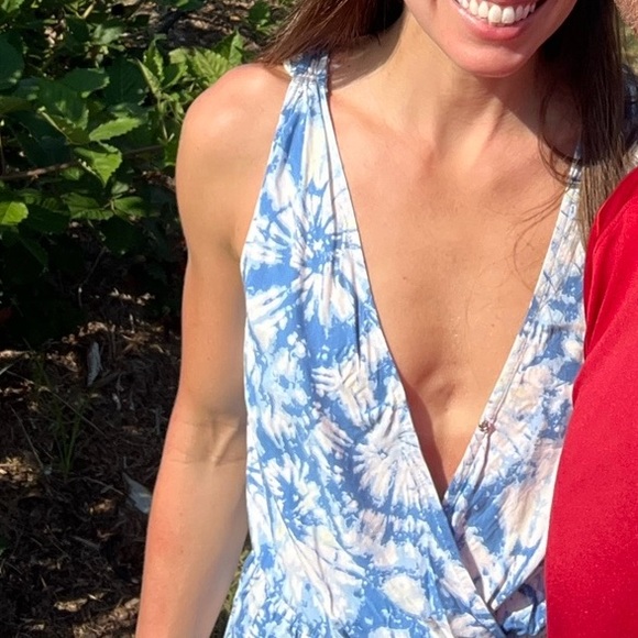 Bepop Blue/White Tie dye romper with tassels size S - Picture 7 of 9